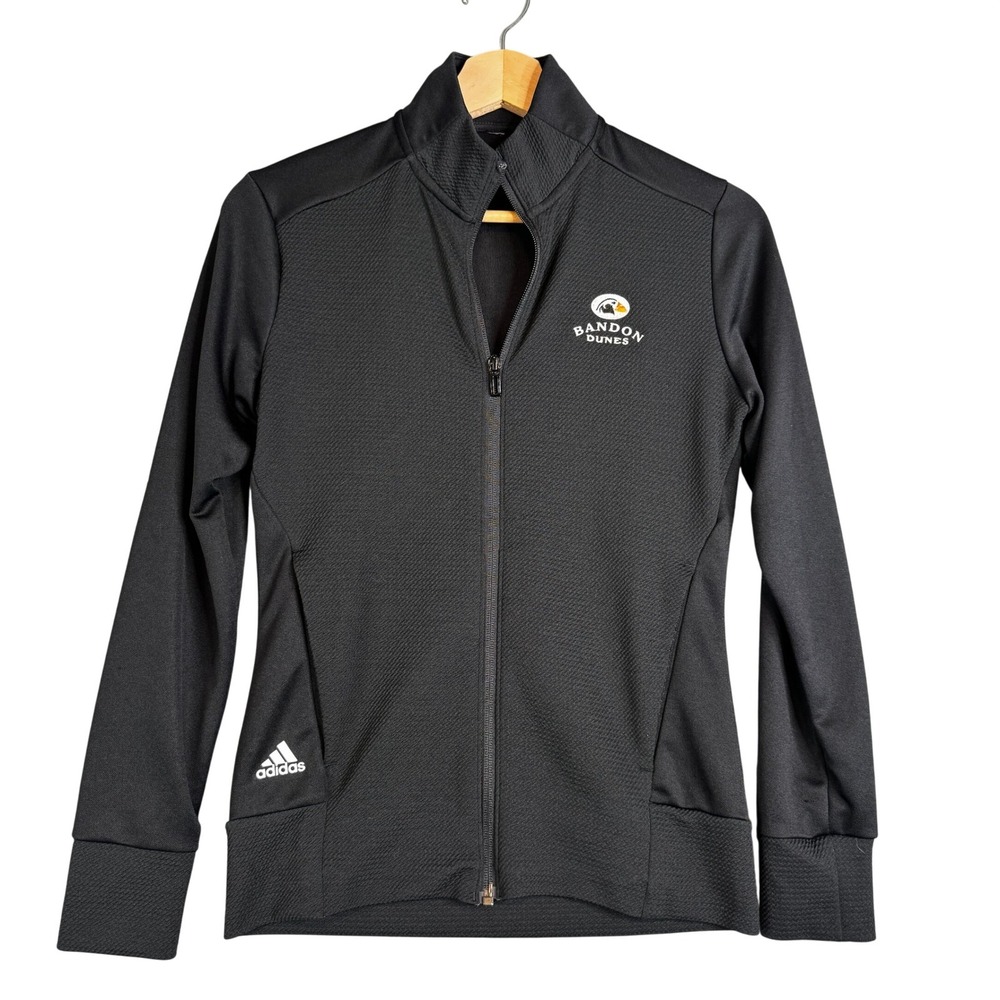 Adidas Bandon Dunes Golf Jacket Womens Small Black Full Zip Textured‎ Track Coat